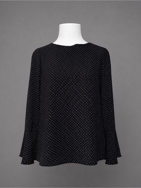 Ann Taylor Medium Black Polka Dot Flare Sleeve Blouse